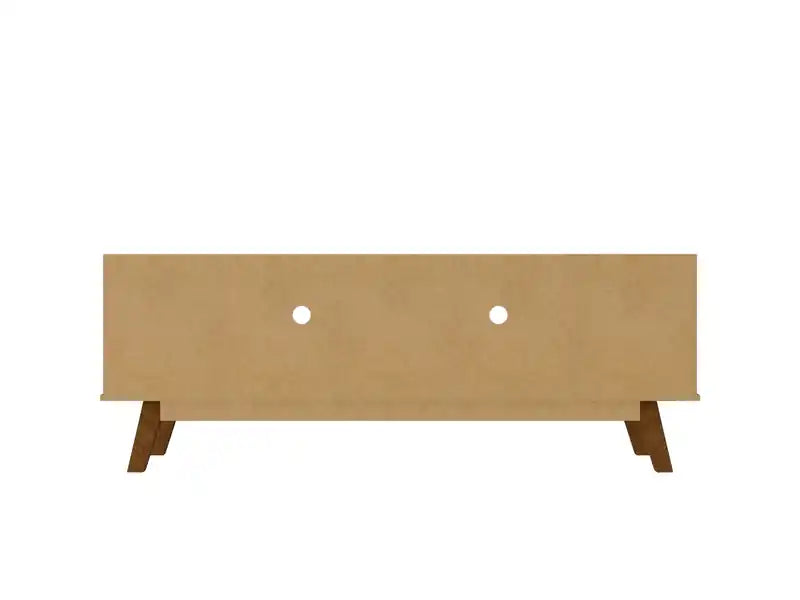 Meuble TV moderne du milieu du siècle de 160 cm avec pieds en bois massif - Greige et naturel