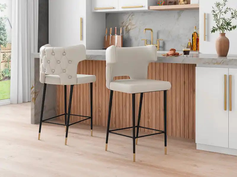 41.34 Tabouret de bar en bois - Crème, Noir et Or