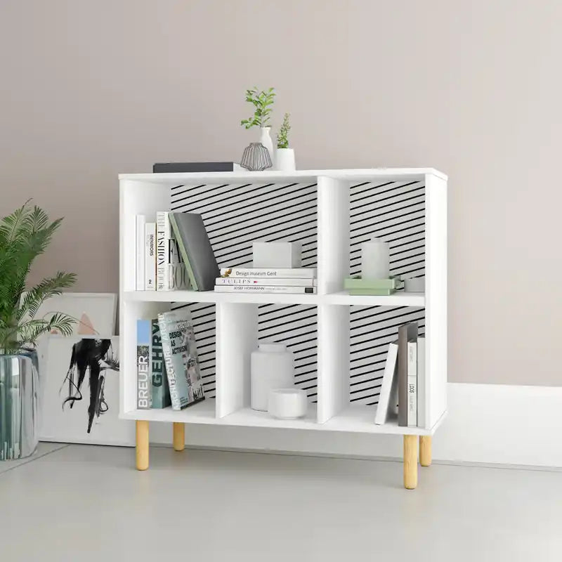 33.66 Bibliothèque basse à 5 étagères - Blanc et Zèbre