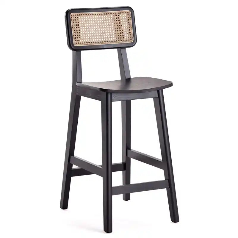 Manhattan Comfort Versailles Counter Height Barstool - Black & Natural Cane