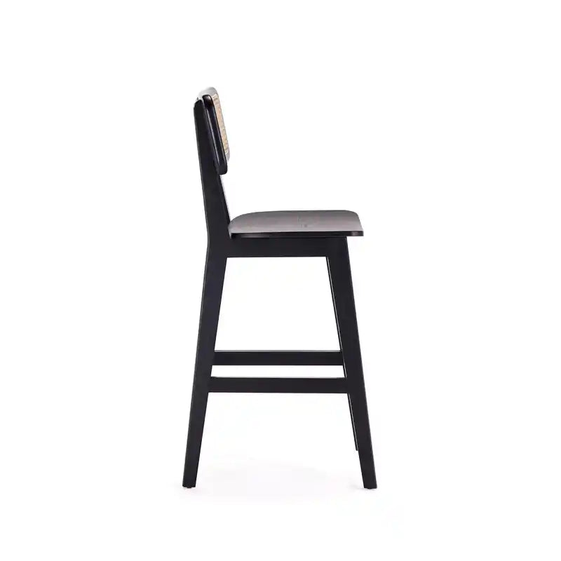 Tabouret de bar hauteur comptoir – Noir et cannage naturel