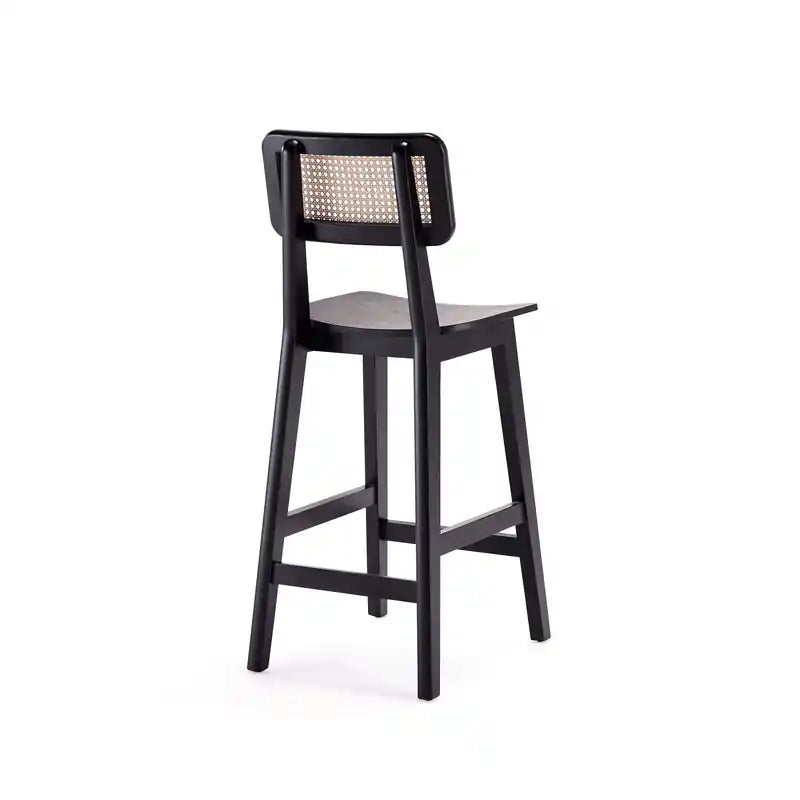 Tabouret de bar hauteur comptoir – Noir et cannage naturel