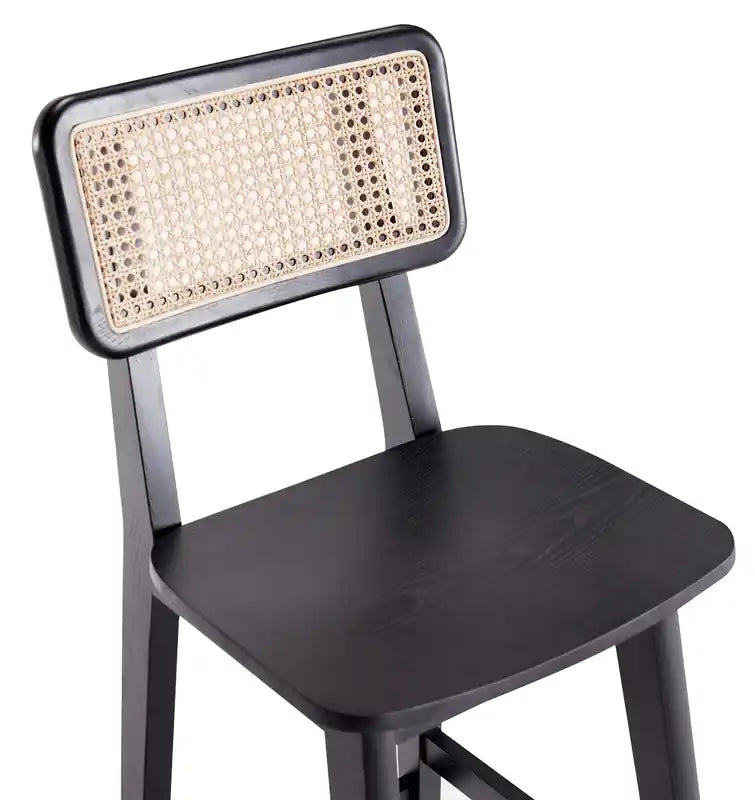 Tabouret de bar hauteur comptoir – Noir et cannage naturel