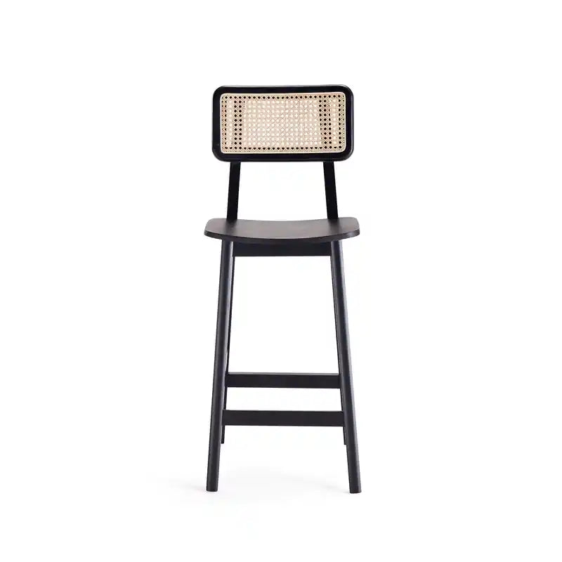 Tabouret de bar hauteur comptoir – Noir et cannage naturel