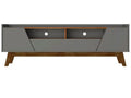 Manhattan Comfort Mid-Century Modern Marcus 70.86 TV Stand with Solid Wood Legs - Grey & Natural