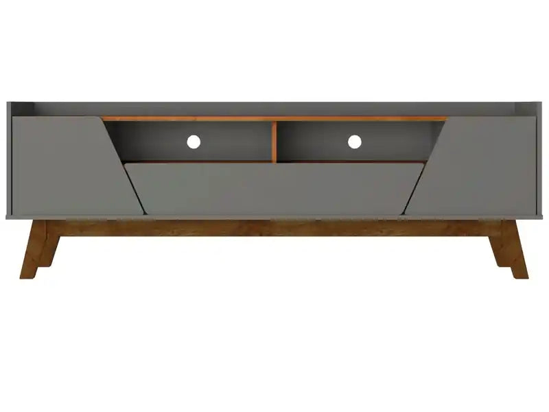 Manhattan Comfort Mid-Century Modern Marcus 70.86 TV Stand with Solid Wood Legs - Grey & Natural
