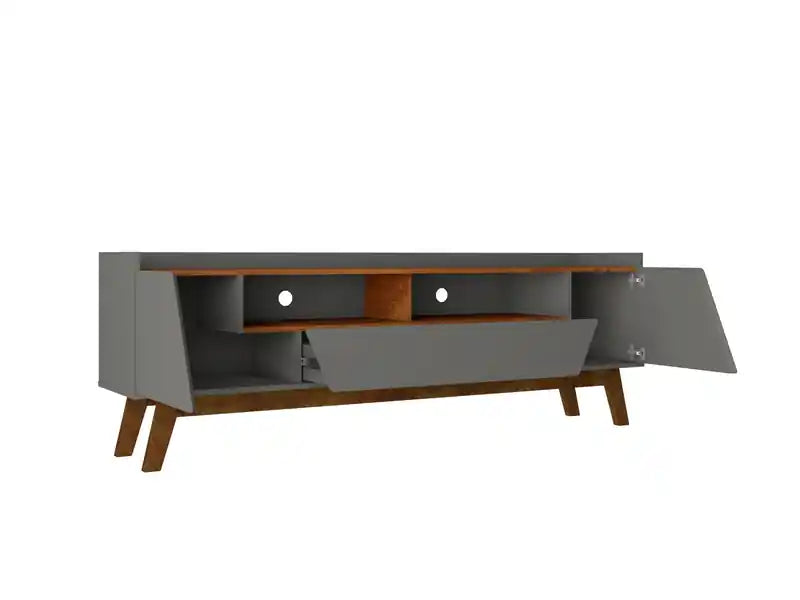 Meuble TV de style Mid-Century Modern 70.86 avec pieds en bois massif - Gris et naturel