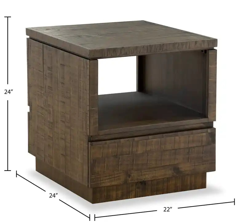 Table de chevet rustique en pin avec rangement de 56 cm