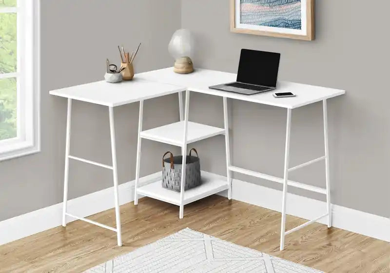 Bureau d'angle en L de 42 pouces avec étagères