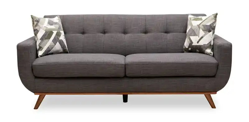 Kort & Co. Freeman 80 Linen-Look Fabric Condo Size Sofa with Wood Legs - Charcoal Grey