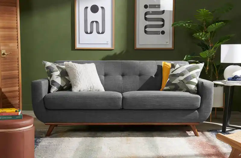 Canapé Condo en Tissu Effet Lin avec Pieds en Bois - Gris Anthracite