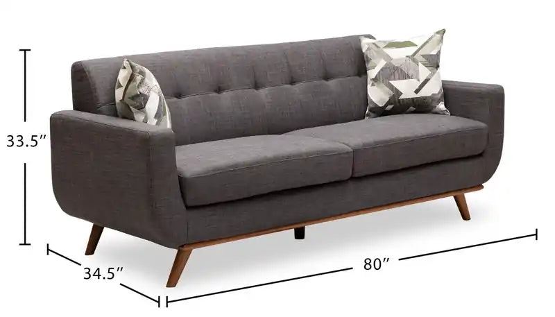 Canapé Condo en Tissu Effet Lin avec Pieds en Bois - Gris Anthracite