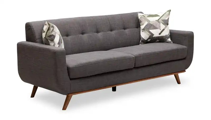 Canapé Condo en Tissu Effet Lin avec Pieds en Bois - Gris Anthracite