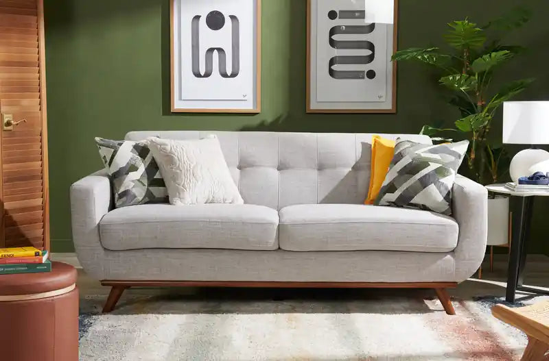 Canapé Condo en Tissu Effet Lin avec Pieds en Bois - Gris Anthracite
