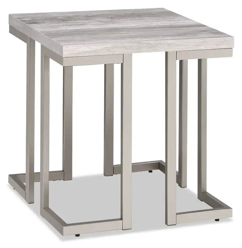 Jesse 22 Modern End Table - Grey and Pewter with Metal Base