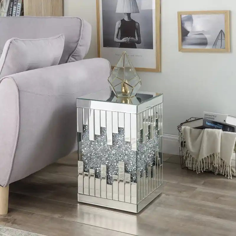 Table d'appoint miroir 12" avec cristaux