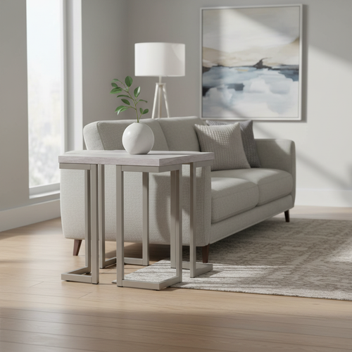 Modern Grey End Table with Living Room Background