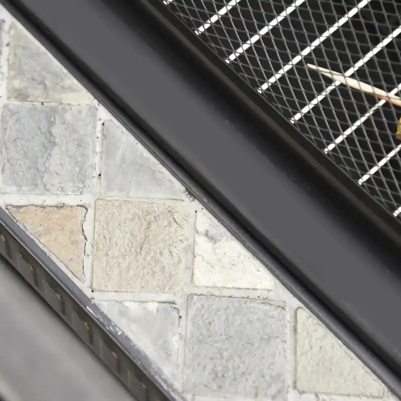 Foyer d'extérieur carré en acier de 76 cm avec pare-étincelles, grille à bûches, tisonnier, gril